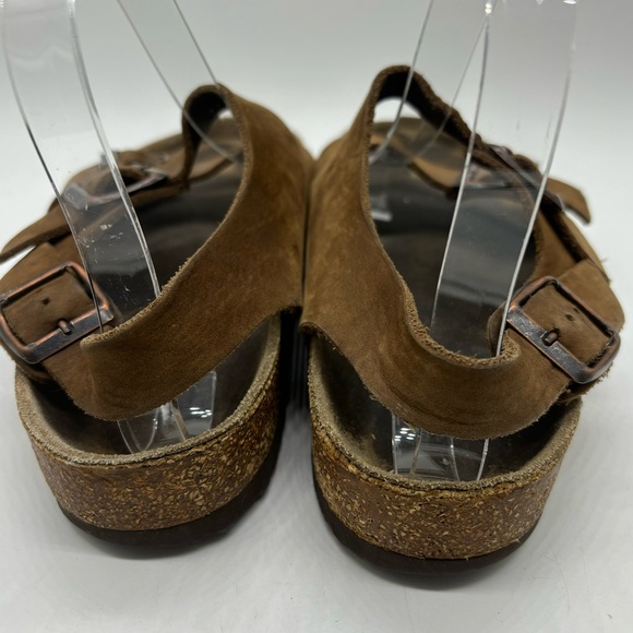 Birkenstock Brown Leather Size 38 Women's 7 Buckle Sandals Double Strap Slingbac - Picture 5 of 9